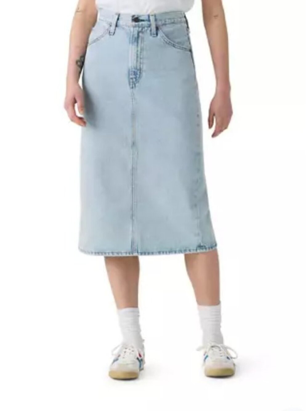 New Levi's Back Slit Midi Denim Skirt Size 29 Intense Subject LIght Wash